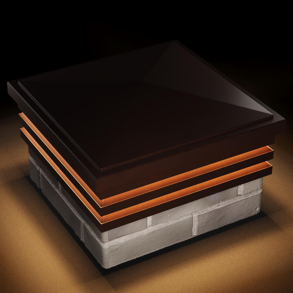 Колпак Zking Бона ХайТек Коричневый на столб 1.5х1.5 кирпича (385х385мм) с подсветкой в Костроме фото