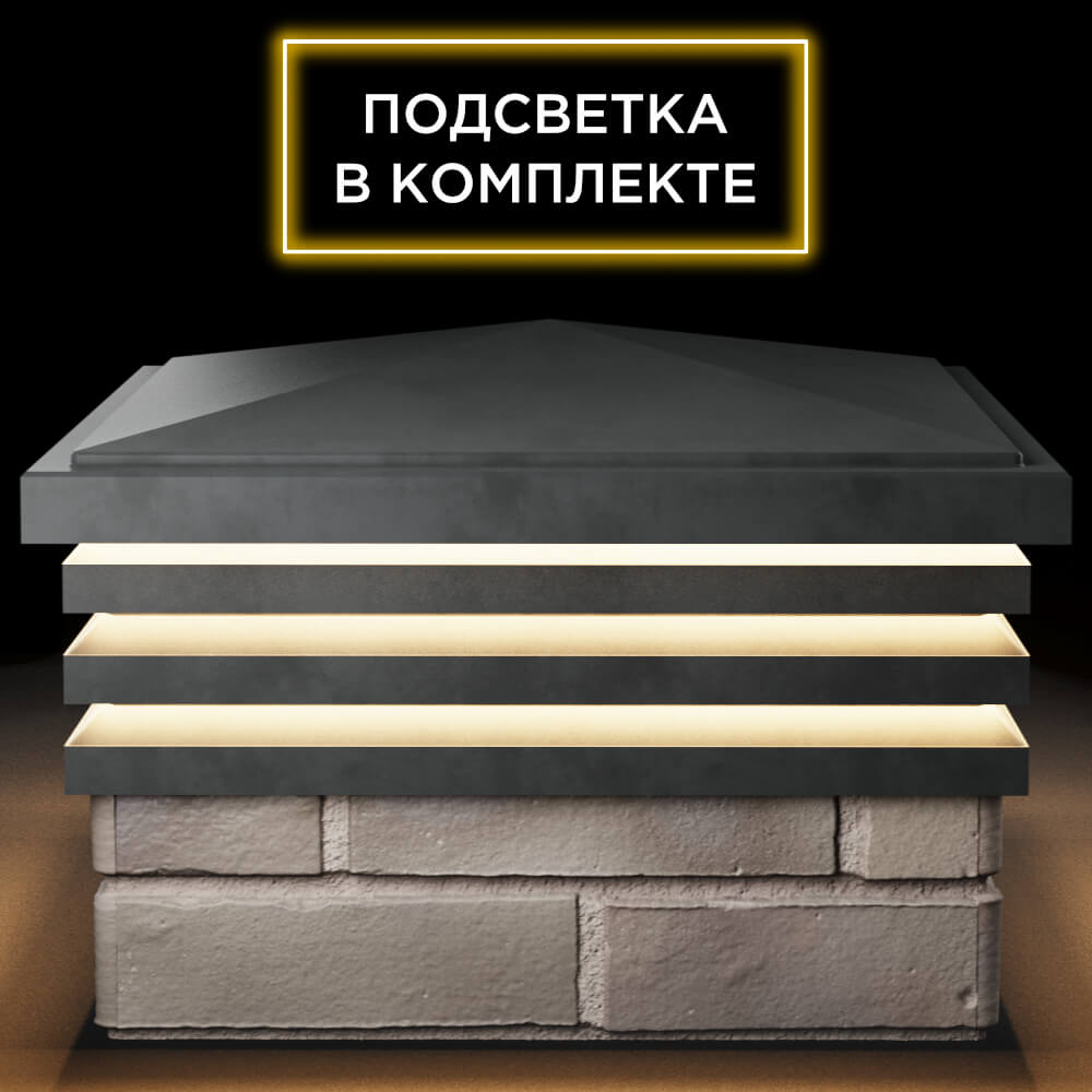 Колпак Zking Бона ХайТек Серый на столб 1.5х1.5 кирпича (385х385мм) с подсветкой Кострома фото