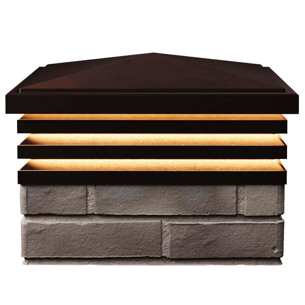 Колпак Zking Бона ХайТек Коричневый на столб 1.5х1.5 кирпича (385х385мм) с подсветкой в Костроме фото